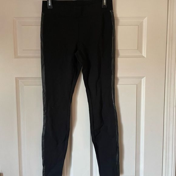 White House Black Market Pants - White House, Black market black leggings with faux leather stripe on side XS